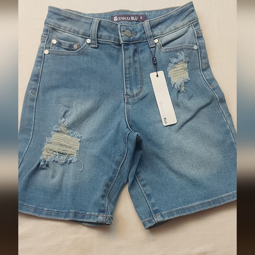 Tractr Blu Distressed Jean Shorts Tag 8 Light Wash 24” Waist Mid Rise
